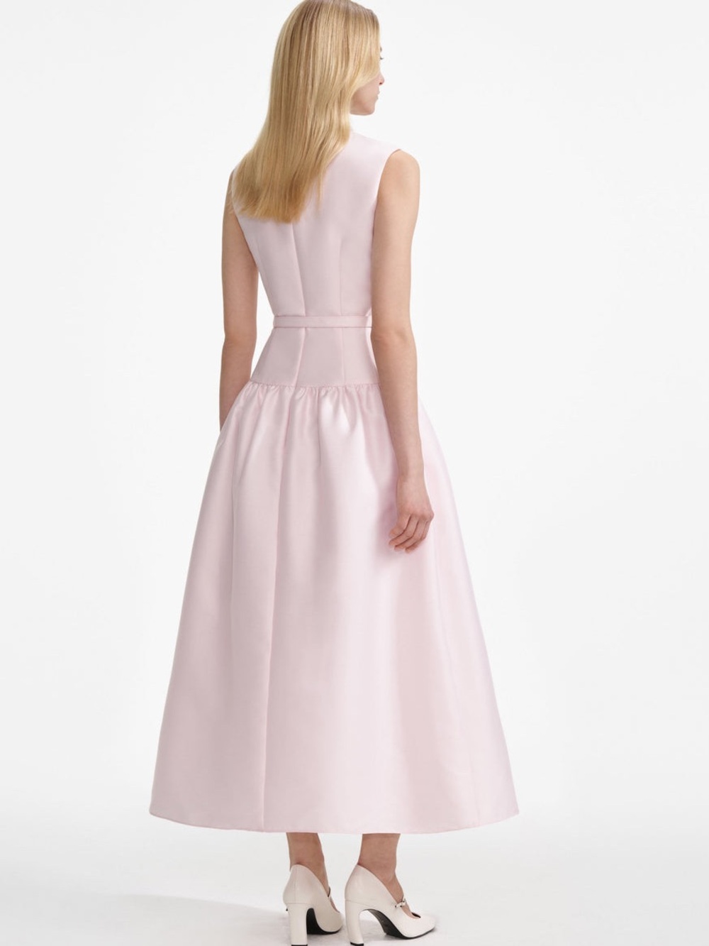 NWOT Self-Portrait Pale Pink Taffeta Belted Midi Dress - Picture 6 of 9